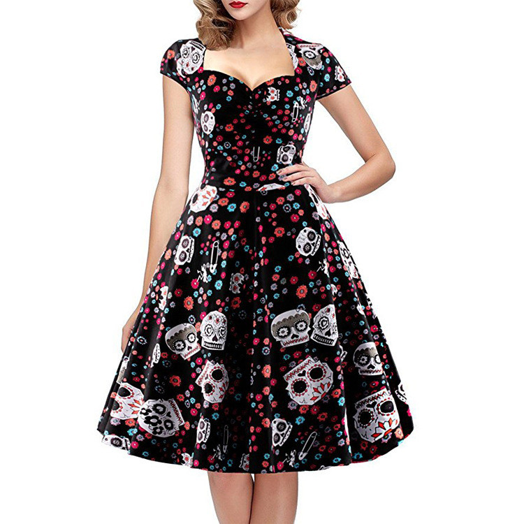 Dress Mewah  Ball Gown print 50s rockabilly Evening Party Vintage dresses Import