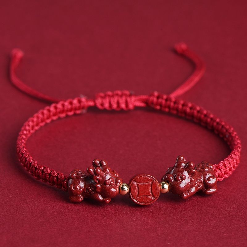 Lucky Cinnabar Double Pixiu Red Rope Bracelet Wanita Tali Tangan Tangan Wanita Pasangan Pria Gelang