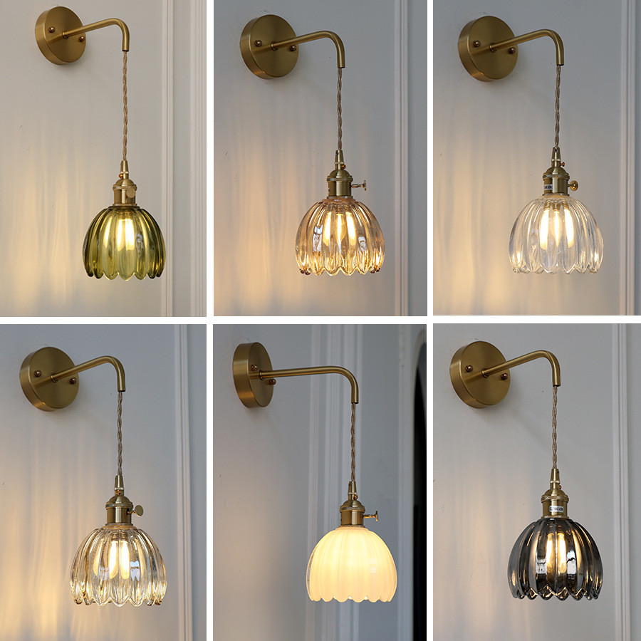 Lampu Dinding Tembok Interior Wall Lamp LED  Gaya Jeg kaca bunga, sisi tidur Nordic modern dan seder