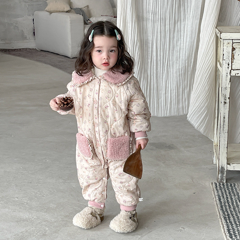 Baju Anak Korea  Sugar cane pear anak jumpsuit, merangkak pakaian, gugur 2024 dan musim dingin anak-