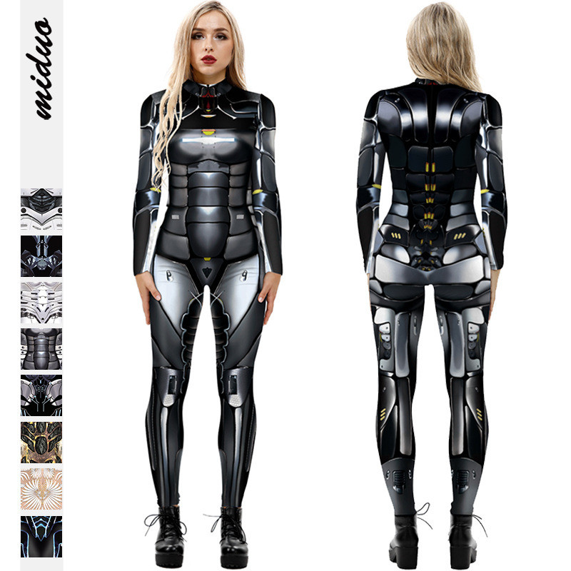 Costume Halloween   2024 Halloween mesin baru baju besi 3D printing digital licin cocok lengan panja