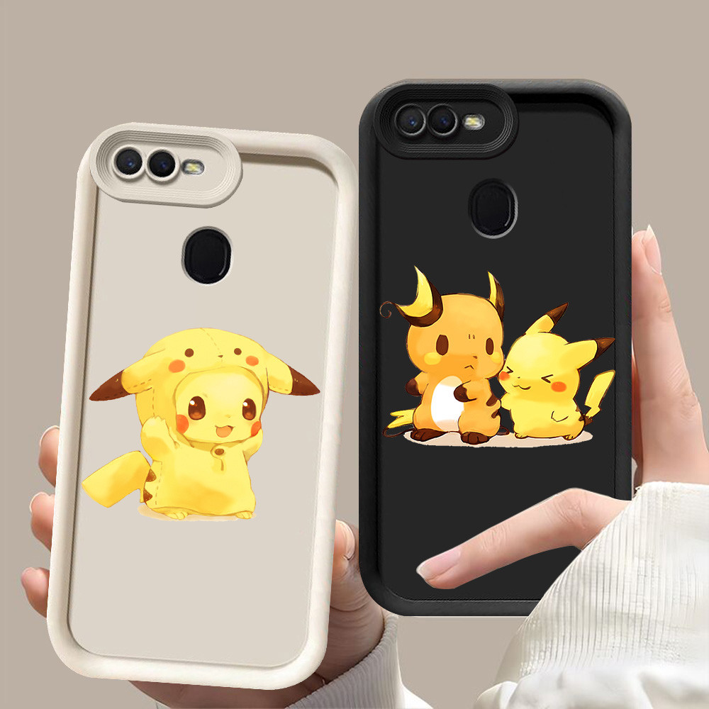 D-54 Pokemon Pikachu Case Hitam Putih Casing untuk OPPO F7 F9 A12s A5S A7 A12 Pro