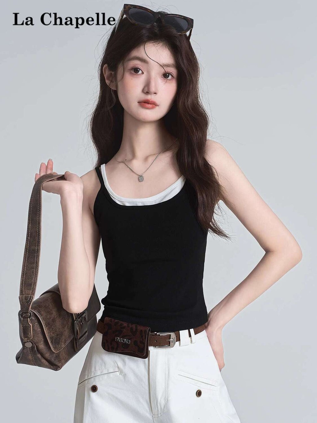 Gaya La Chapelle Amerika baju kamisol palsu dua potong wanita, gaya baru dengan bantal dada di bawah