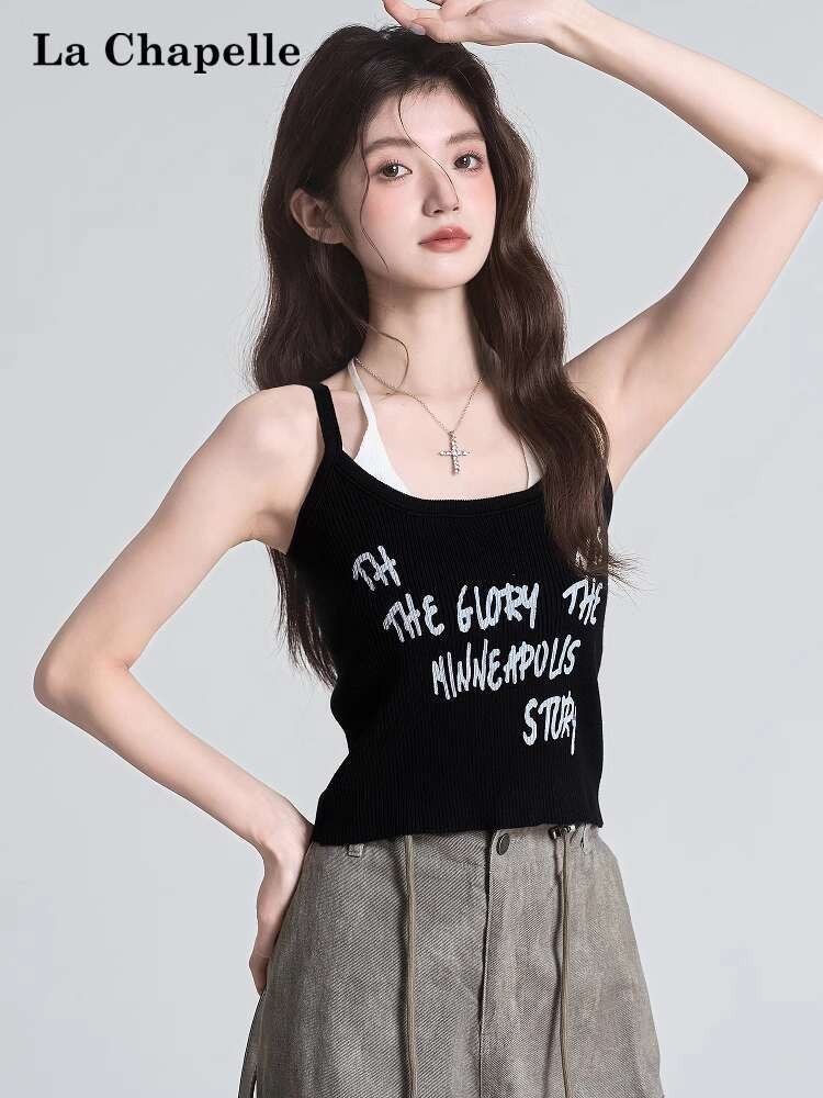 La Chapelle gaya Amerika surat gadis cantik splicing dengan bantal dada, jaket camisole, wanita lici