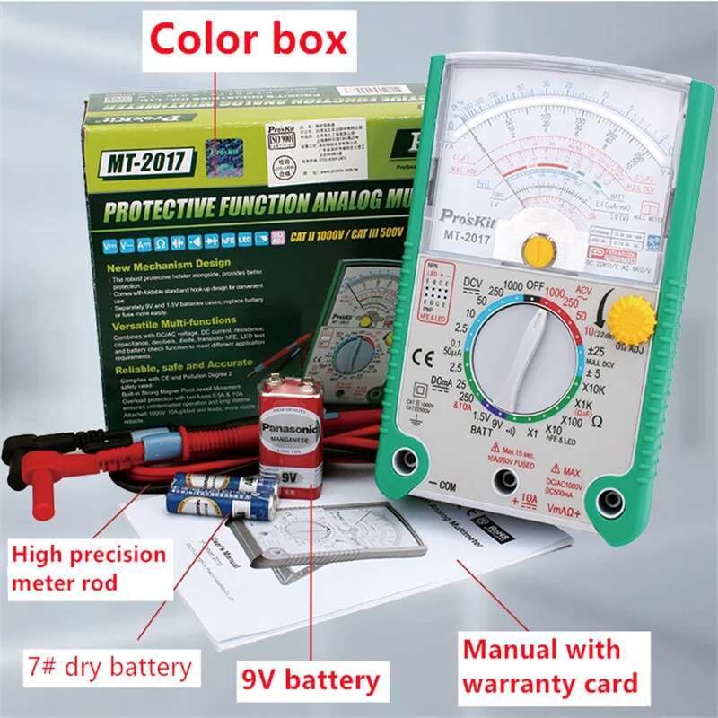 Multimeter, Pro'sKit-Analog MT-2017, Fungsi Pelindung Standar Keselamatan, Meter Uji Ohm, DC AC Vol