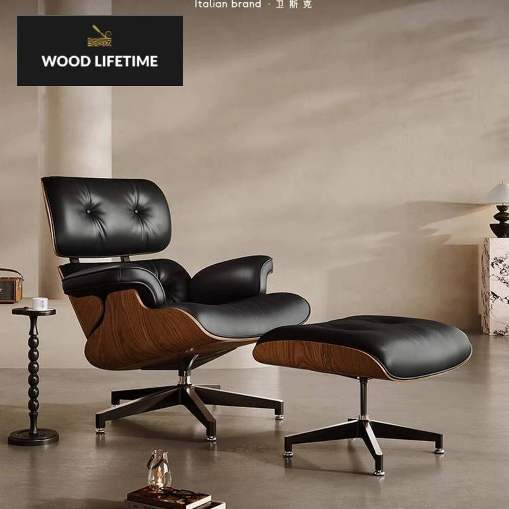 VRSUK ruang kulit tunggal, sofa mewah ringan desainer Eames libur, kursi rotabel