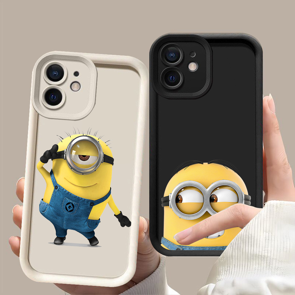 D-8 Cute minions Case Hitam Putih Casing untuk iPhone XS 11 12 Mini XR X Pro Max