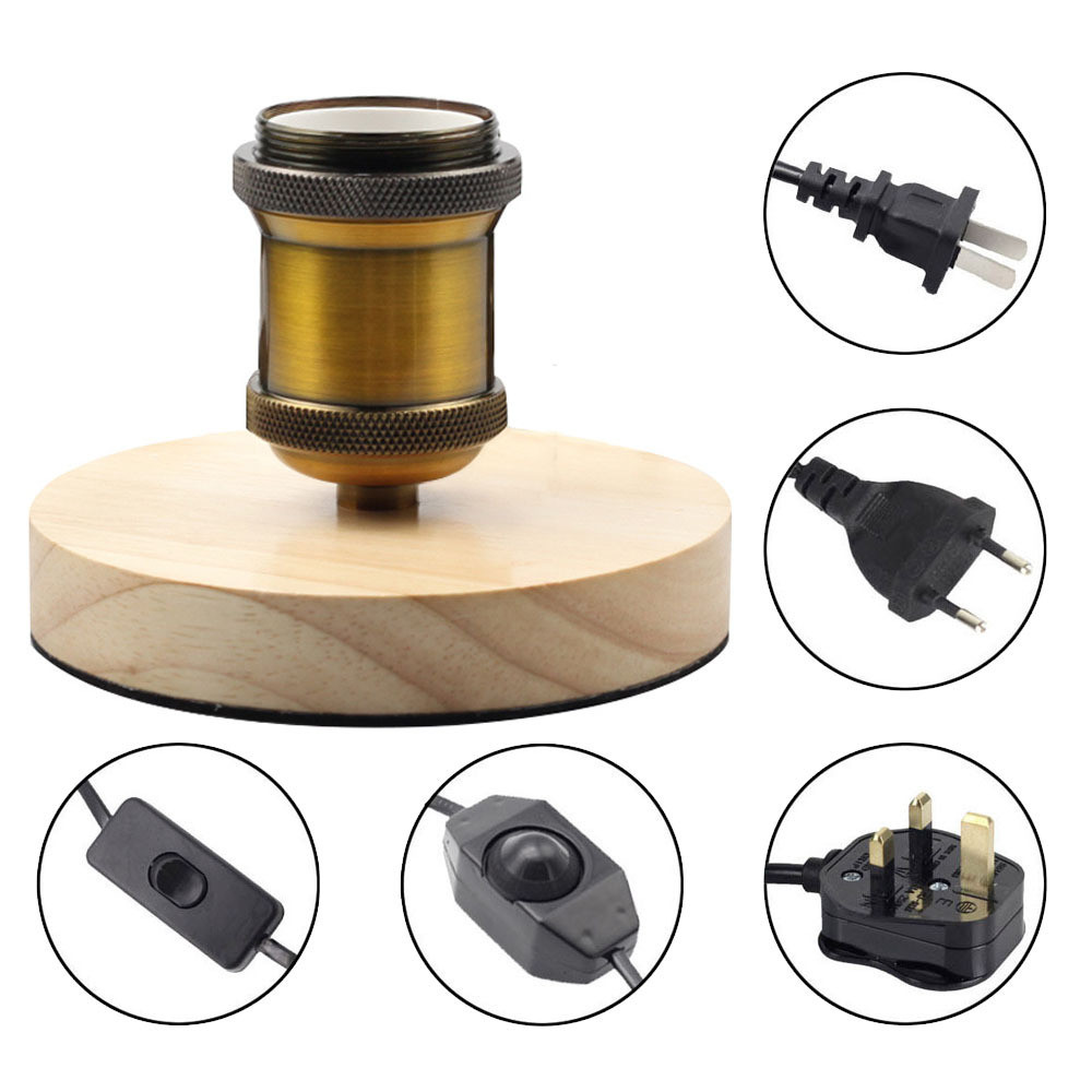 Lampu Aksesoris Interior LED Unik Fungsional  E27 lampu meja antik pemegang, piring kayu warna emas 