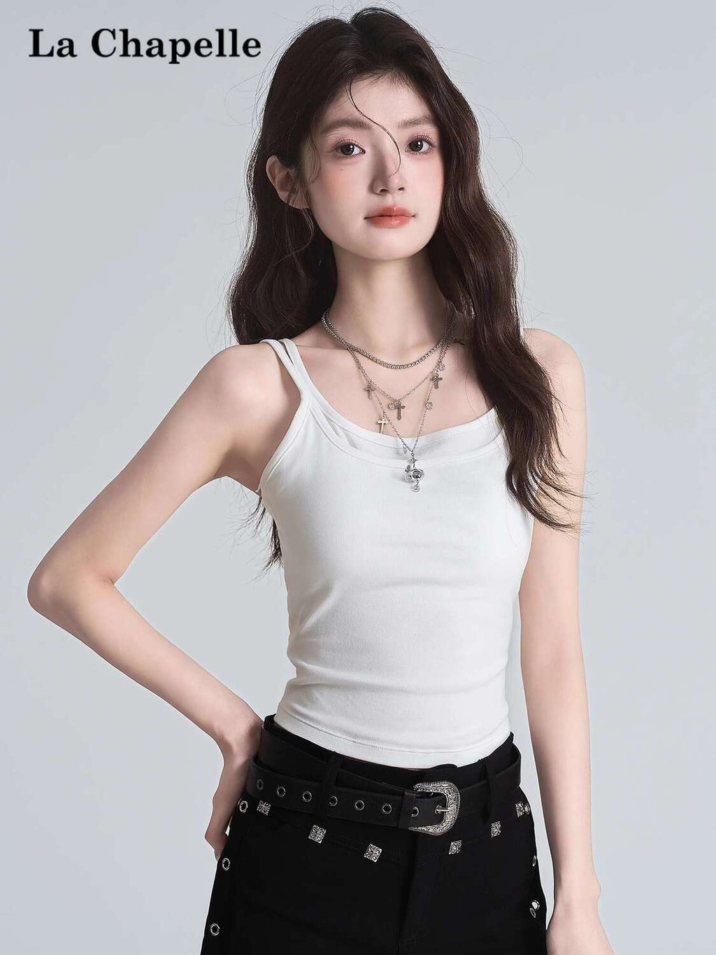 La Chapelle Chic putih palsu dua potong jaket camisole untuk wanita dalam lengkap cocok cantik banta