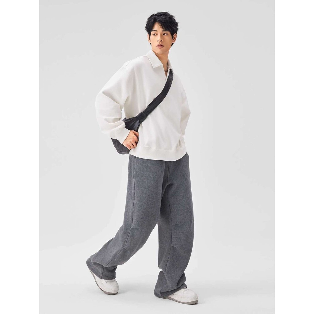 BODYDREAM pemanasan dan fleece laki-laki musim dingin biasa Lepaskan celana kaki lebar Panjang paras