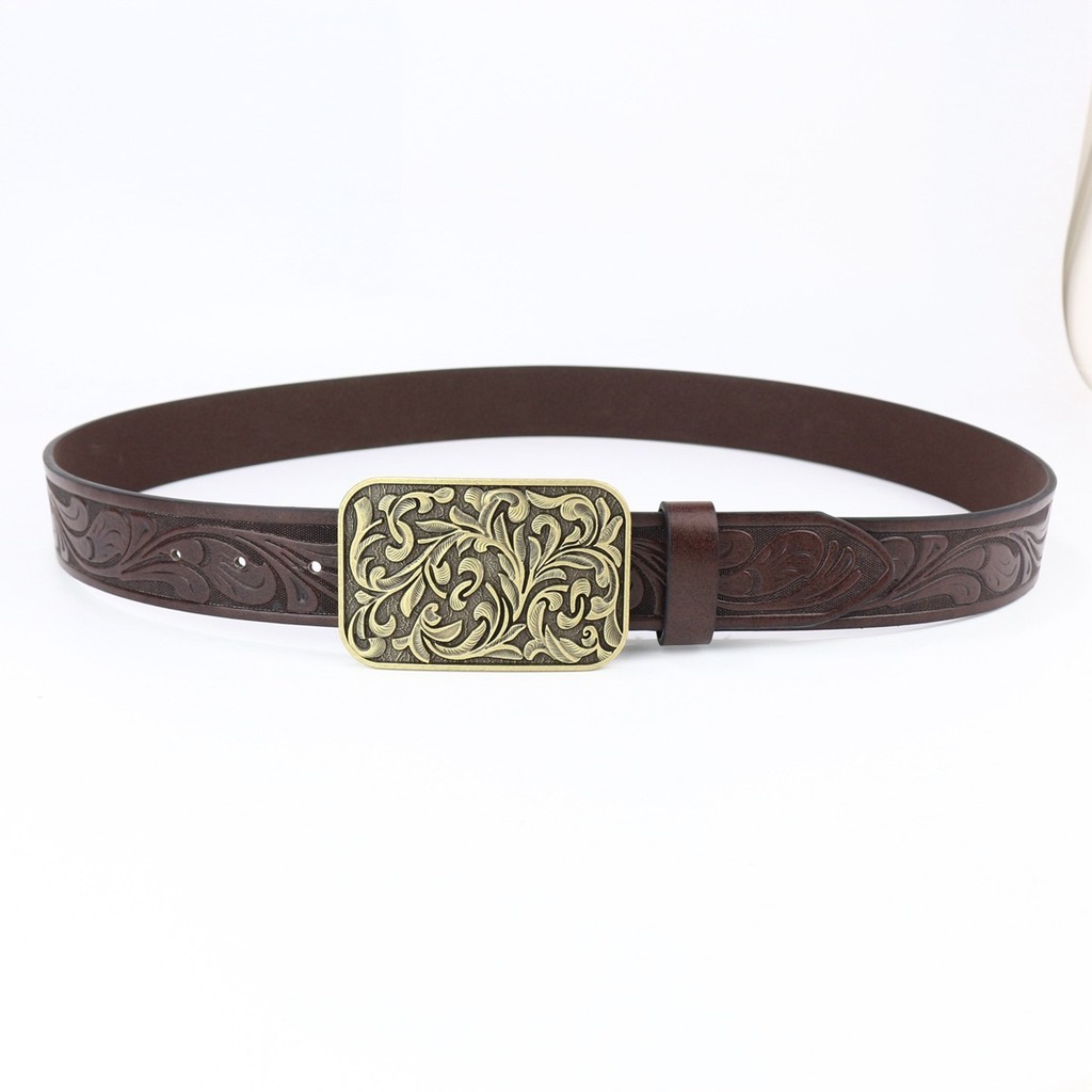 Sabuk Pria  Sabuk Denim Barat dengan besar yang dipotong, sabuk jalan punk kulit pria Retro