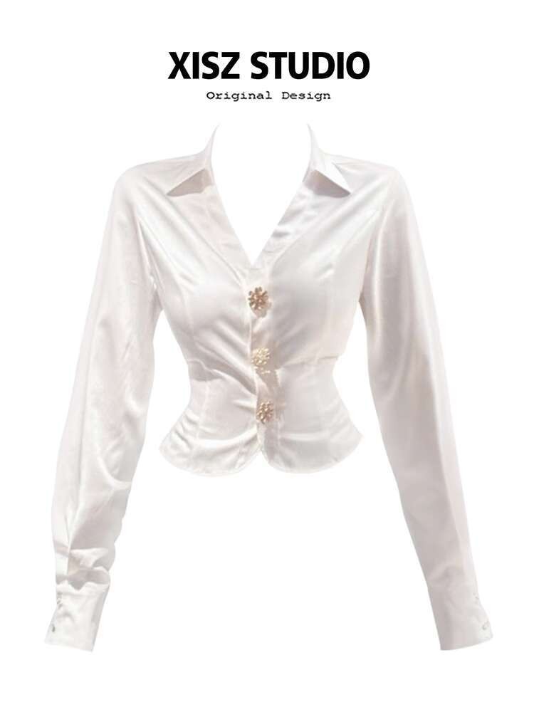 Jalan pinggang berlian satin ketat cinched baju lengan panjang untuk gugur dan musim dingin perancan