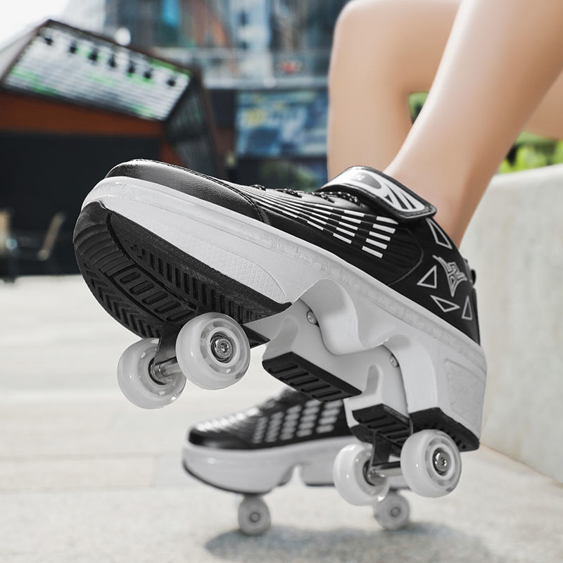 Sepatu Roda  Sepatu rampage, deformasi pulley anak-anak, four-wheel ice dengan roda, menarik kembali