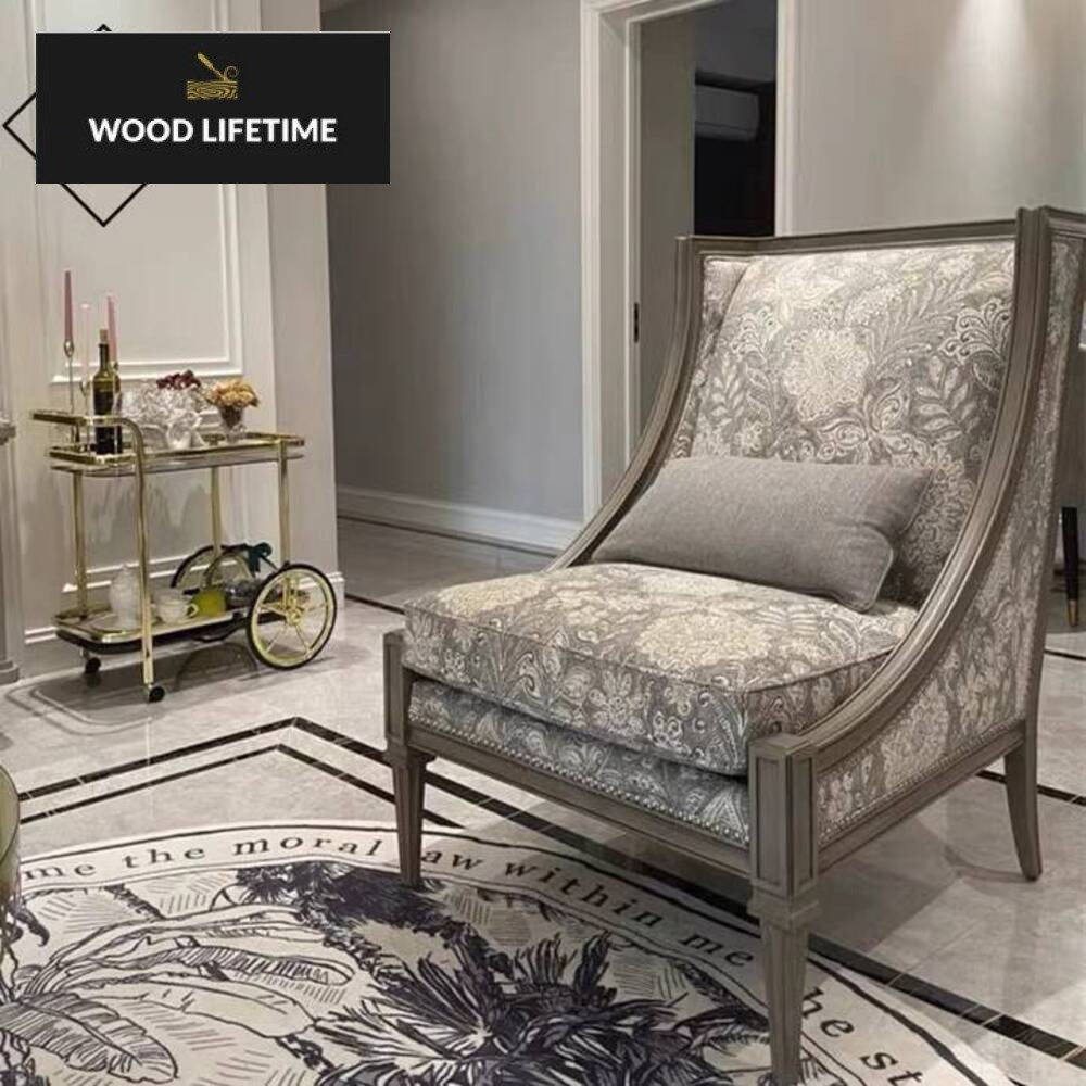 Gaya Amerika cerah mewah sofa tinggi belakang, seni perabot kayu solid, Moli kesan embroidery kursi 