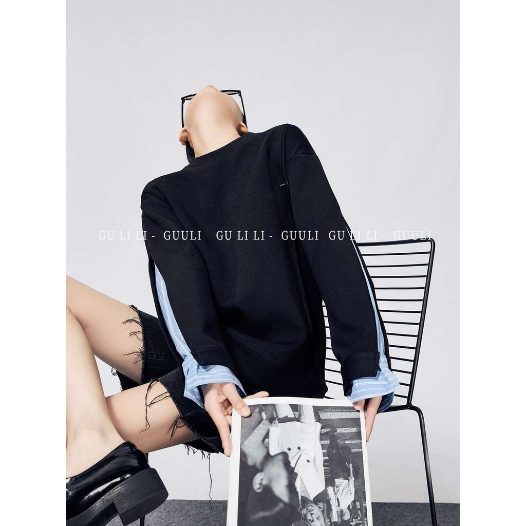 Gu Lili/Black Fake Dua potongan Fashionable Early Spring Korean Style Dressing Hoodie Shirt Loose Lu