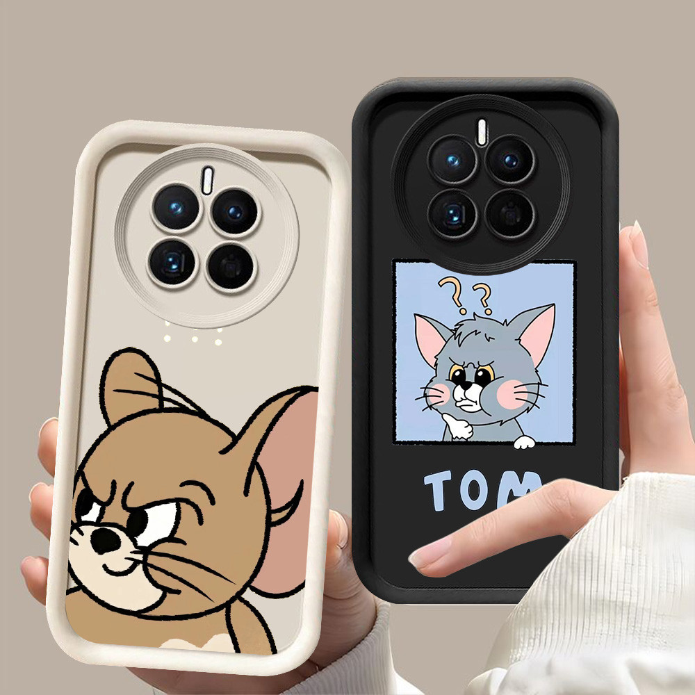 D-2 Cute Cat Mouse Case Hitam Putih Casing untuk Realme 12 12X Pro Plus Lite 5G