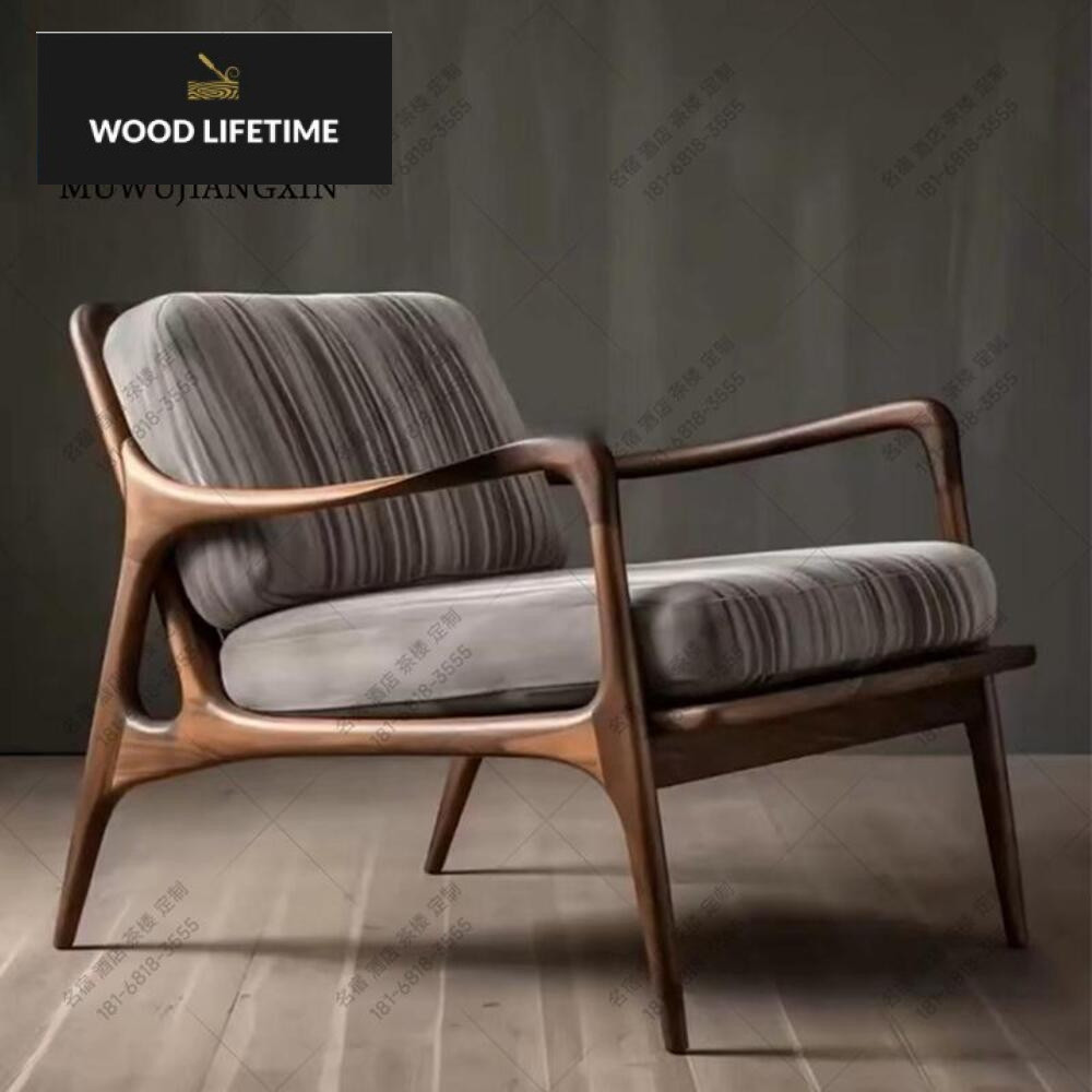 Kursi sofa walnut hitam Cina baru Zen modern kayu padat rumah tangga rekreasi ruang tamu kursi harim