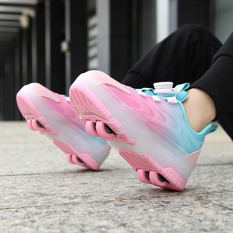 Sepatu 2 Roda  Sepatu lari anak-anak berusia 6-12 tahun, ski es gadis-gadis, dua roda laki-laki, dan