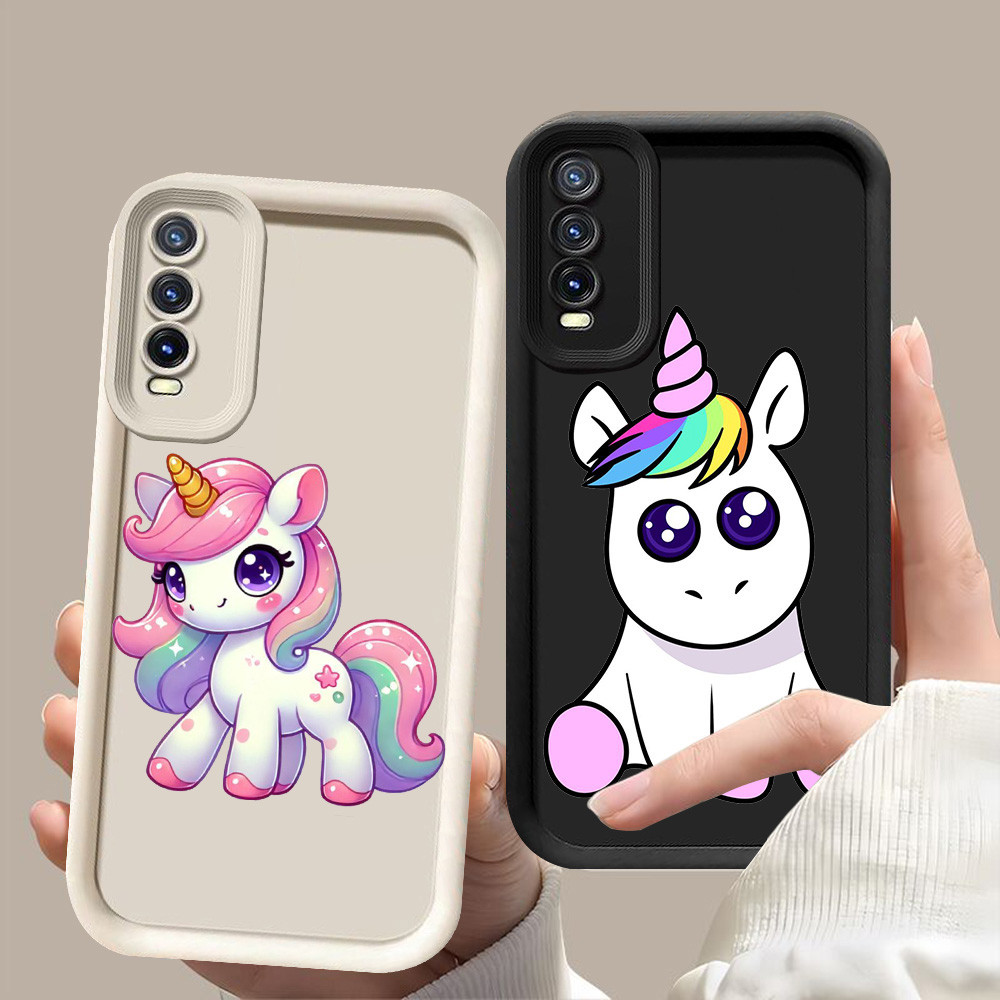 D-70 Unicorn Case Hitam Putih Casing untuk VIVO Y12s Y20i Y11s Y20 Y20s S1 Pro