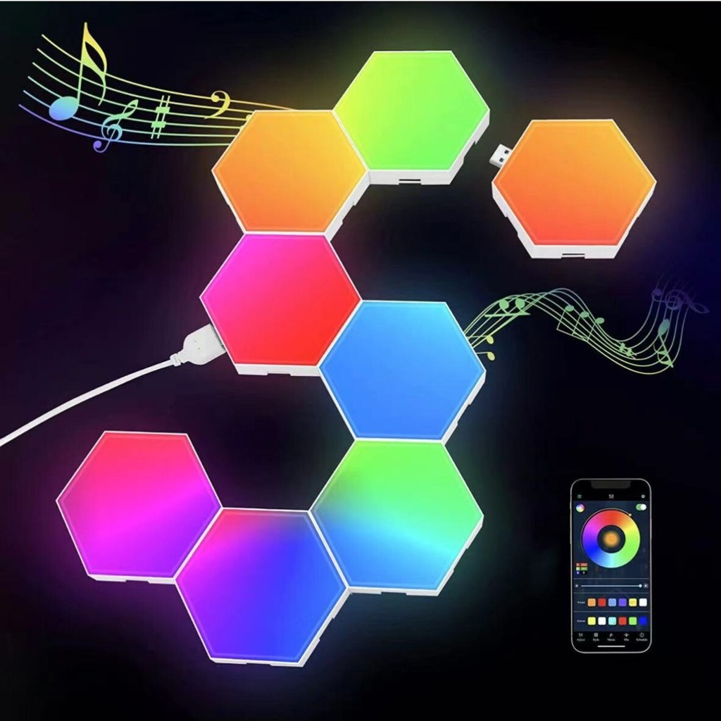 Lampu Dinding Tembok Interior Wall Lamp LED  WiFi Graffiti Hexagonal Splicing Quantum Esportasi Pick