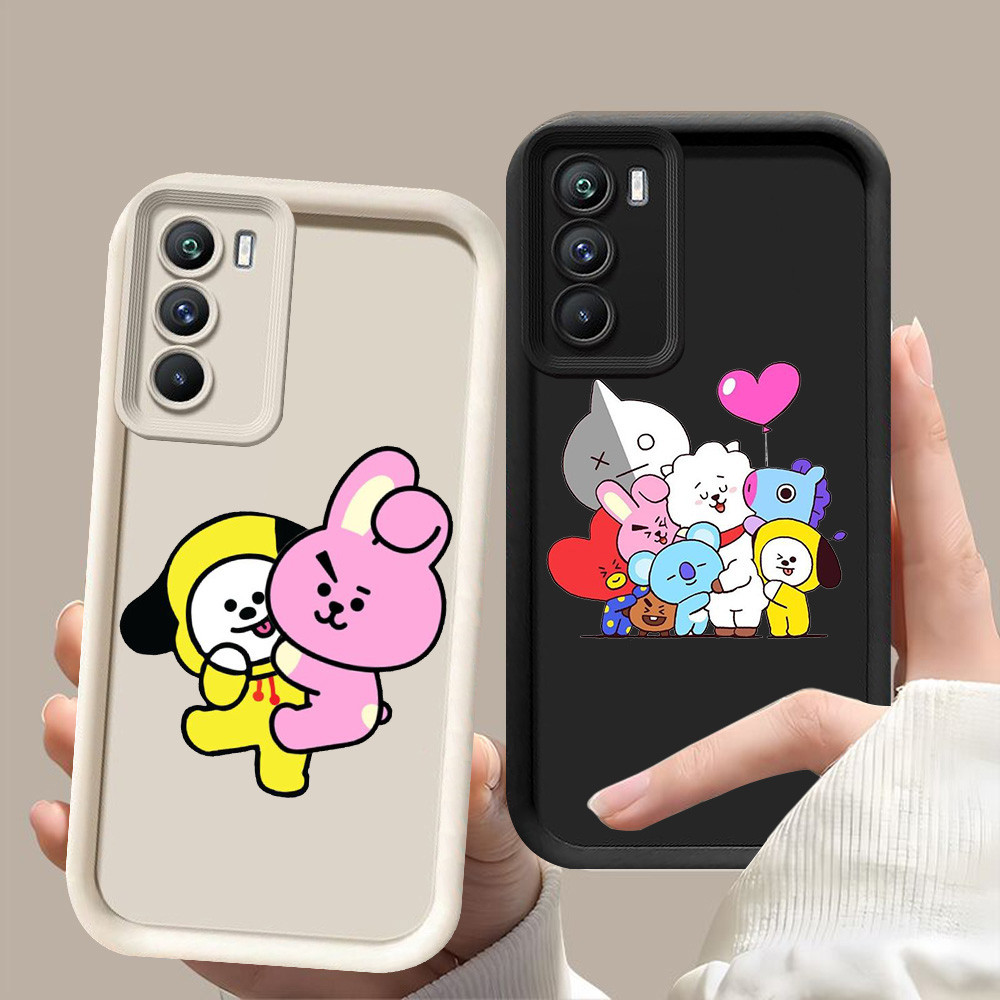 D-48 BT21 Case Hitam Putih Casing untuk OPPO A54S A74 A94 A16s A55 A16