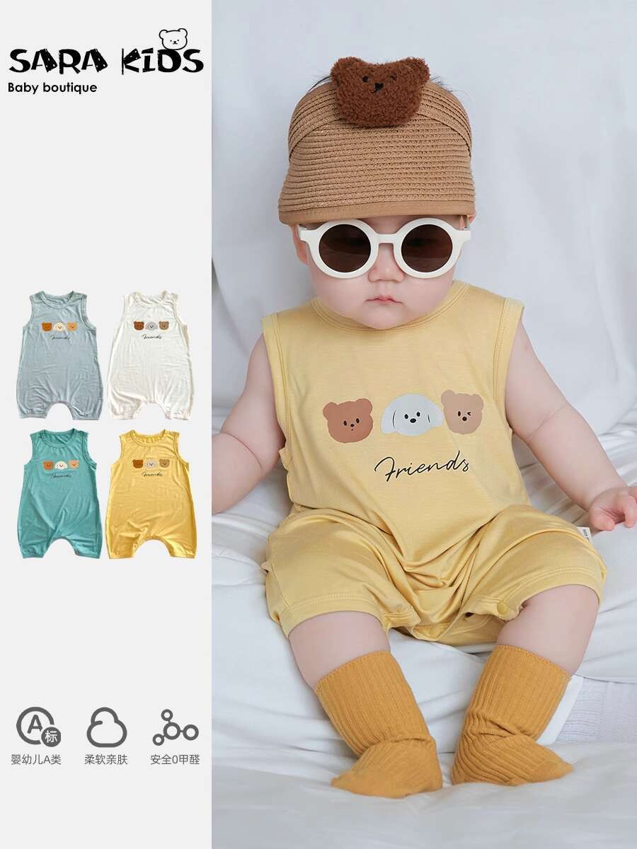 Baby summer Modal crawling clothes Summer thin jumpsuit newborn baby cute pajamas