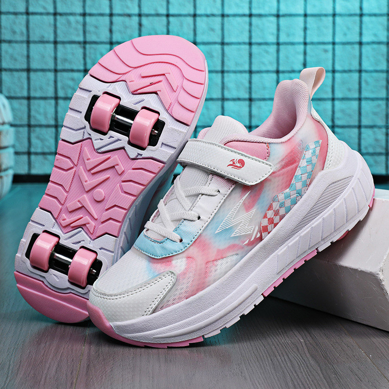 Sepatu 2 Roda  Sepatu langsung berjalan, perempuan musim panas double skating, 6-12 tahun roller ska