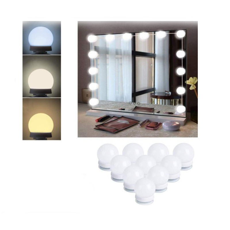 Lampu Kaca Cermin Mirror Lighting  10 lampu dimming 3 warna USB, makeup, cermin Hollywood