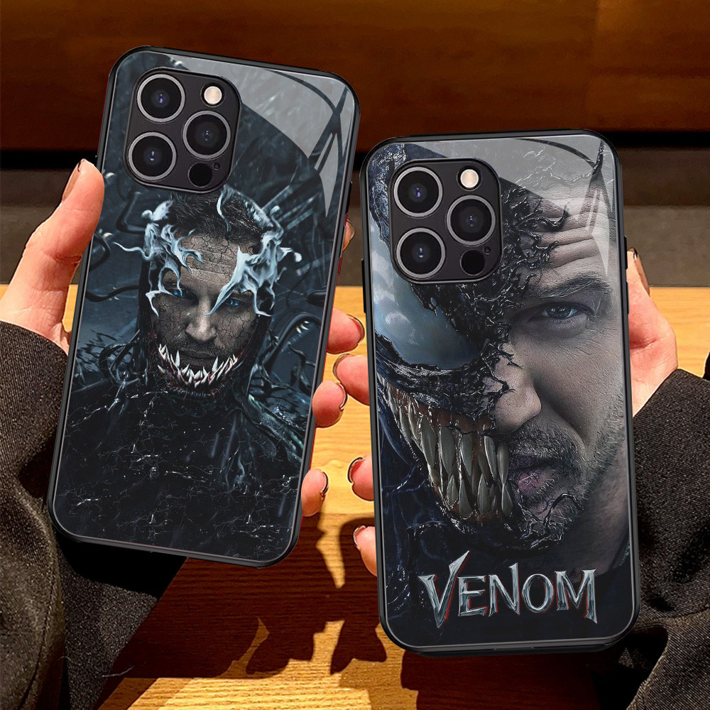 R-68 Marvel Venom Kaca Casing untuk iPhone 12 Mini 11 14 15 Pro Max Plus Case
