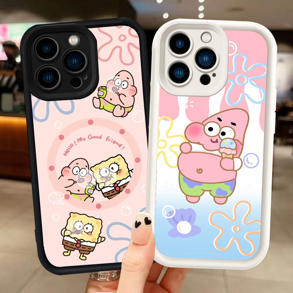 Z-37 SpongeBob cartoon Putih Hitam Casing untuk iPhone X XS 15 Pro Max Case