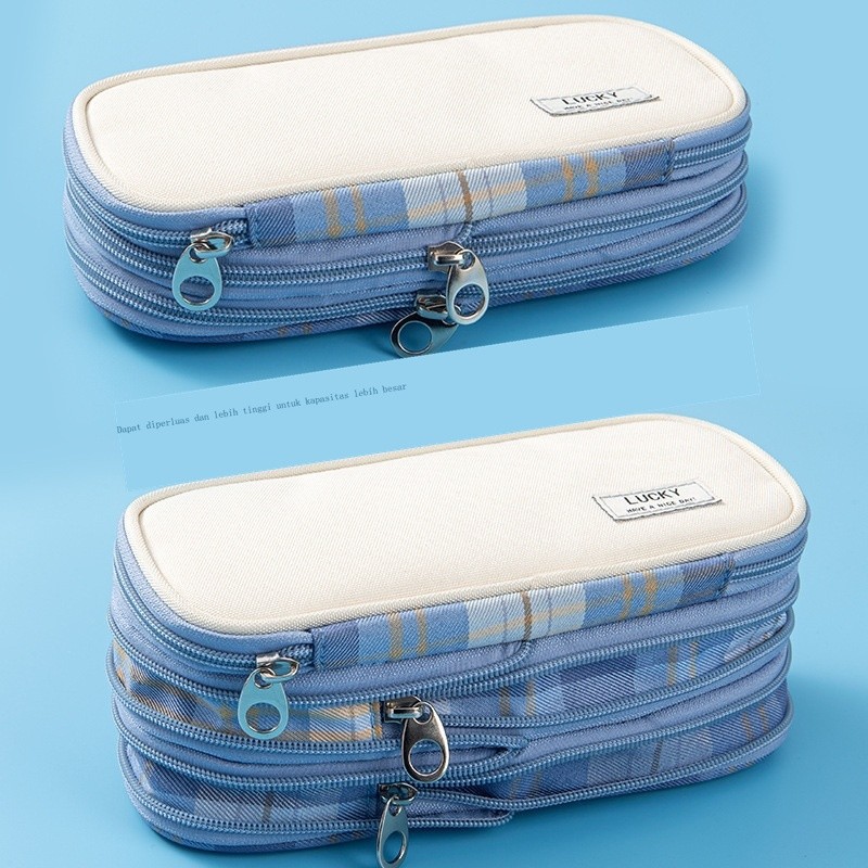 

L Kotak Pensil Dua Lapis Gaya Jepang dan Korea Yang Dapat Diperluas, Kotak Alat Tulis Kreatif Macar