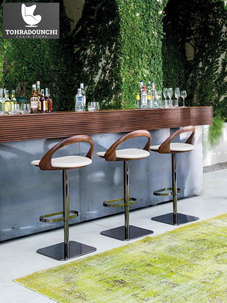 stainless steel bar kaki tinggi kayu padat berputar angkat kulit asli rumah tangga kursi pulau bangk