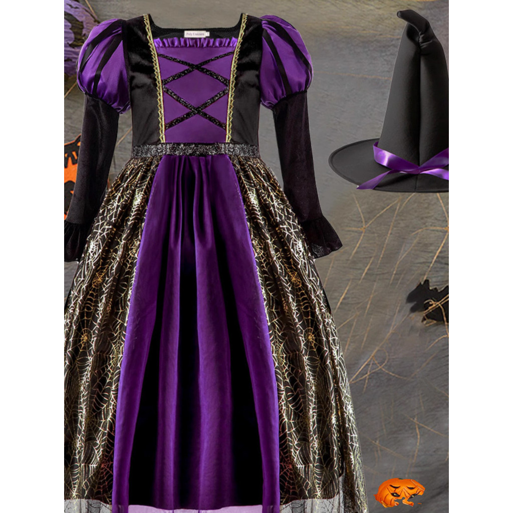 Kostum anak-anak, kosplay, kostum penyihir, pesta Halloween, gaun pertunjukan gadis