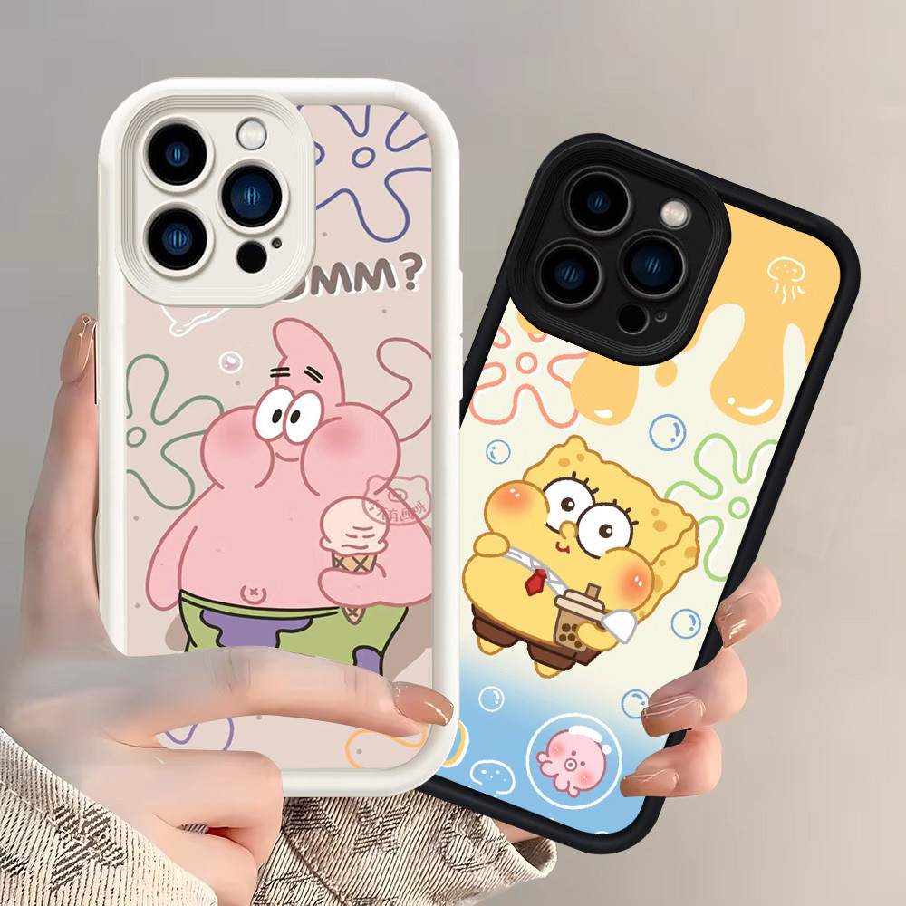 Z-44 SpongeBob Putih Hitam Casing untuk iPhone X XS 15 Pro Max Case