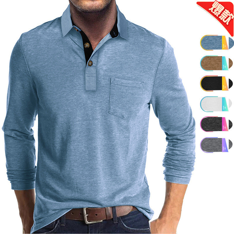 Kaos Polo Shirt Kerah Pria  Kaos lapel lengan Polo gugur dan musim dingin baju base laki-laki Madden