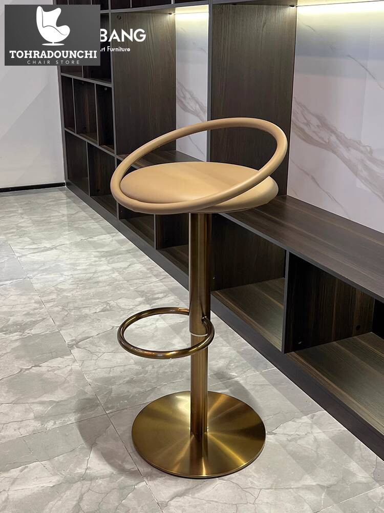 kulit Italia ringan mewah desain stainless steel sederhana Kursi kaki tinggi rumah tangga kursi bar 