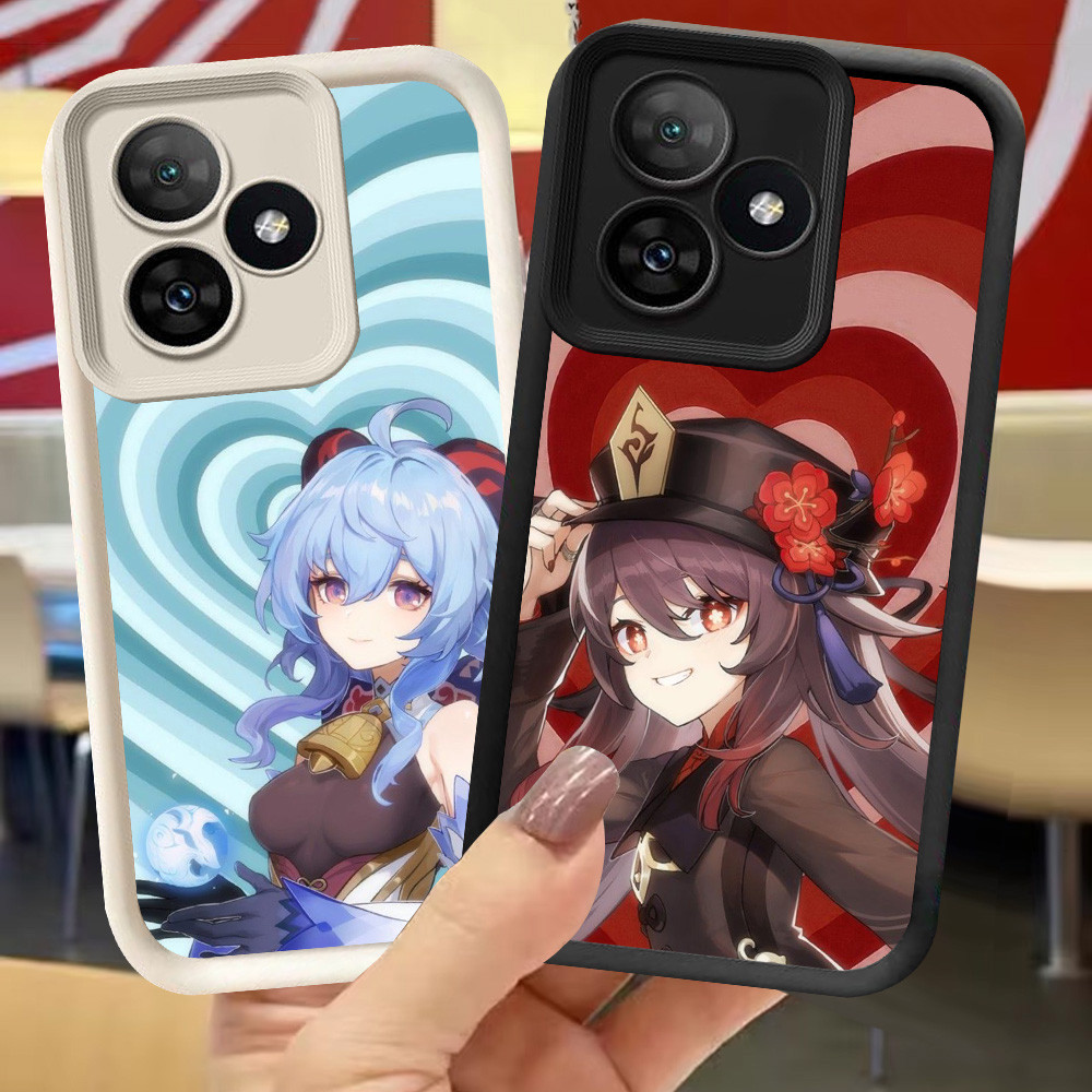 XI87 Genshin Casing untuk Realme Narzo N61 Note 50 C63 C51 C53 NEO6 N53 SE C61 GT 6 60 5G Hitam Puti