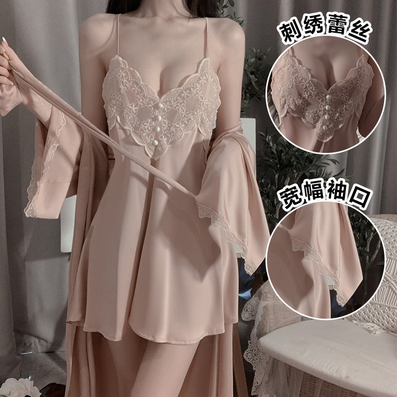 Piyama Malam Pertama   Pink musim semi-musim panas nyaman pijama telanjang manis bordir tali renda g