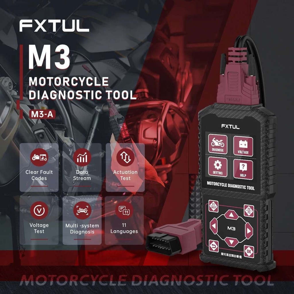 Alat Diagnostik Sepeda Motor FXTUL M3 OBD2 Pembersih Kode Kesalahan Scanner port Mesin Sistem ABS U