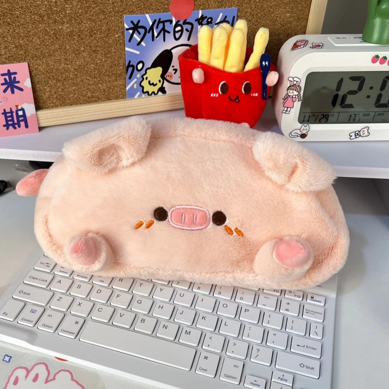 

Kotak Pensil Lucu Pink Plush Piggy Pen Ins Large Capacity Girl Storage Cute Beauty Junior High School Student Stationery Bag Import