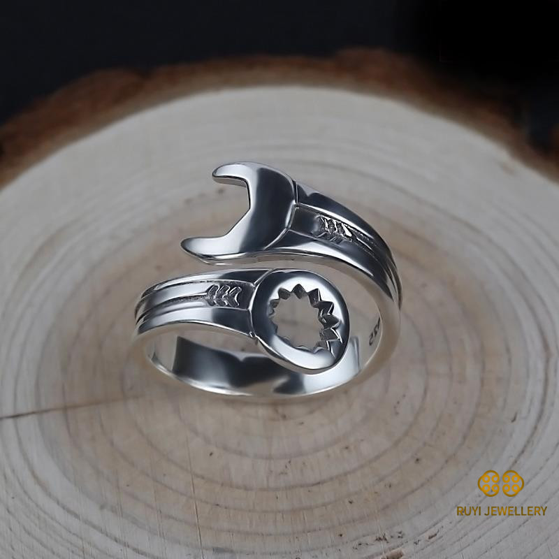 S925 Cincin Perak Thailand untuk Pria, Cincin Kunci Pas Retro, Cincin Perak Pria Yang Dipersonalisa