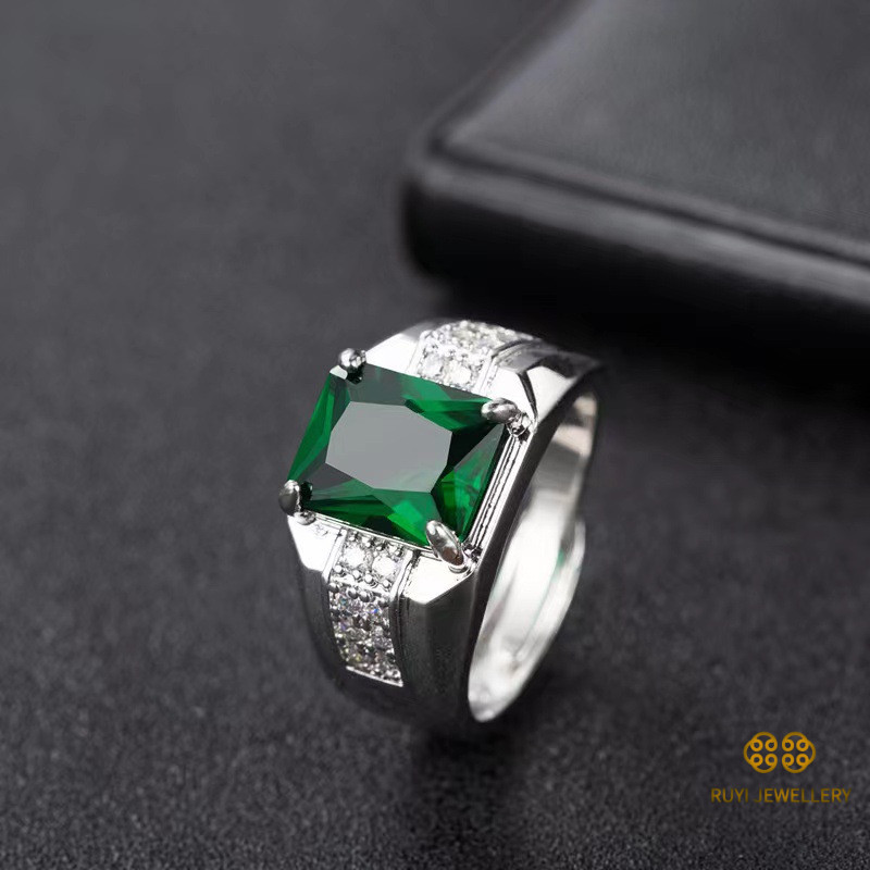 Cincin Pria Zamrud, Berlian Safir, Cincin Hidup Pria Trendi Berduri Hijau