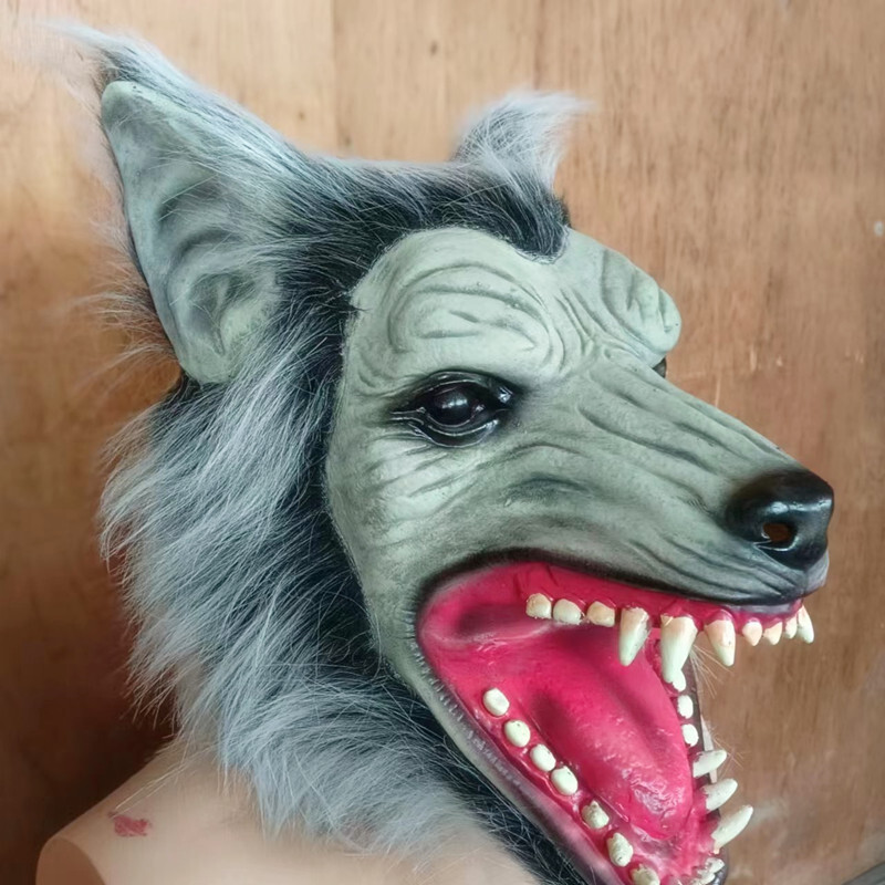 Topeng Cosplay  New Halloween Devil Mask Plush Werewolf Grey Wolf Head Cover Hot Selling  Import