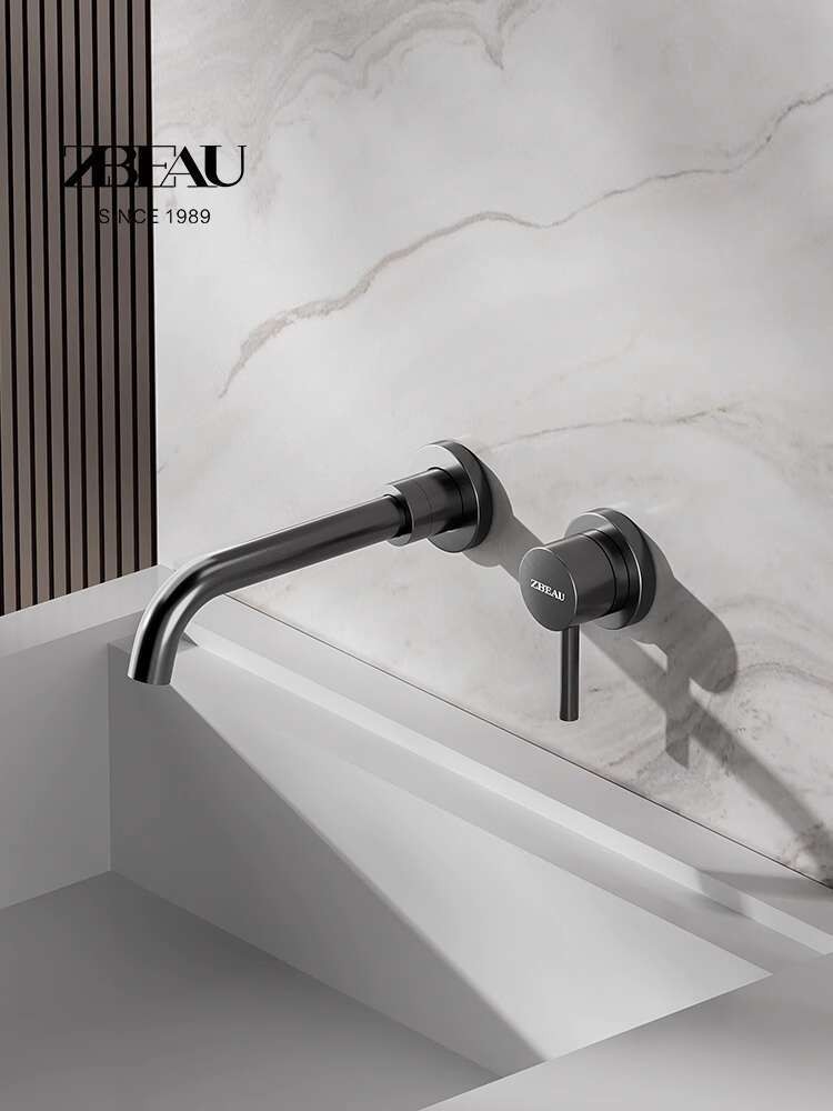 

Dinding ZBEAU dipasang panas dan dingin hitam putar tembaga penuh bak mandi putih faucet tersembunyi penggunaan rumah