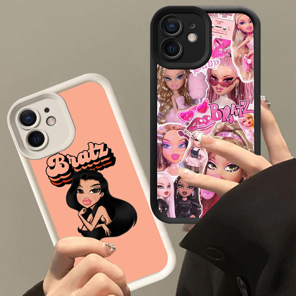 XI101 Bratz Casing untuk iPhone 12 Mini 13 11 Pro Max Hitam Putih