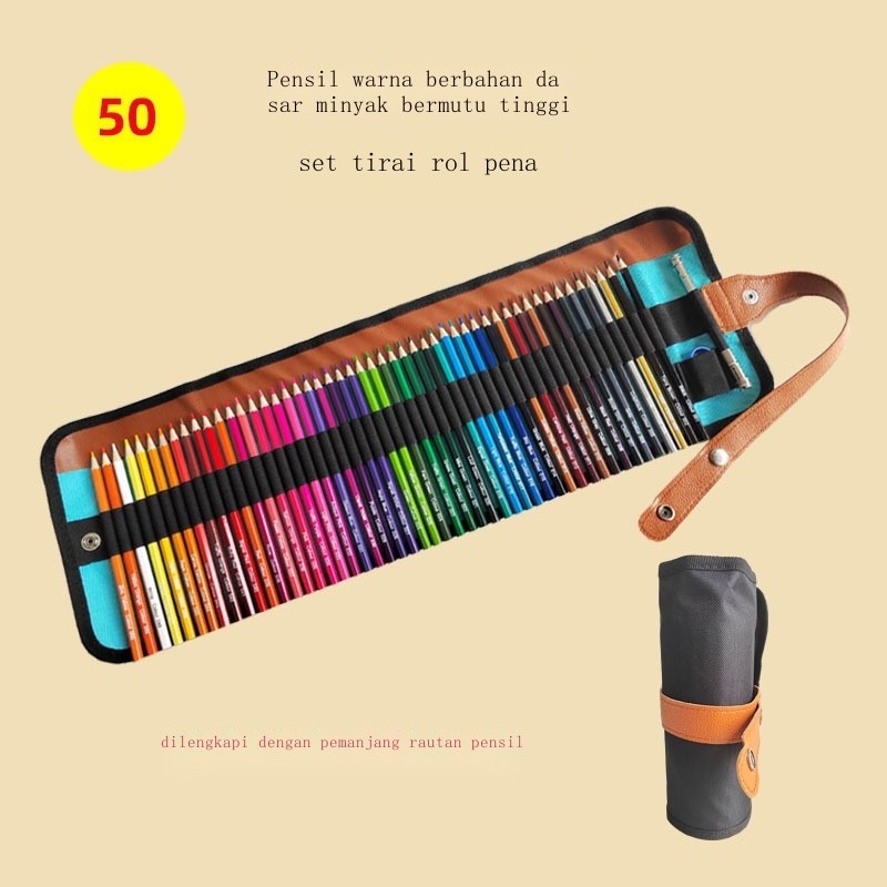 

L Pensil warna kayu 50 warna set tirai pensil warna heksagonal berbahan dasar minyak kuas larut da