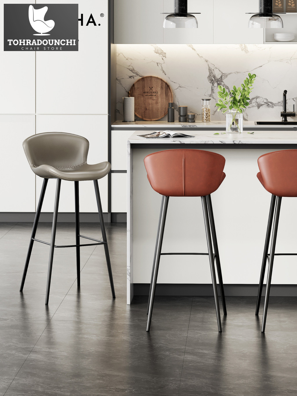 Italia mewah ringan punggungKursi kaki rumah tanggaKursi Kursi tinggi pulauKursi bar