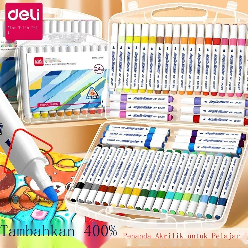 

L Pena spidol akrilik alat tulis Deli dapat dicuci, kuas khusus seni siswa dan anak-anak, pena warn