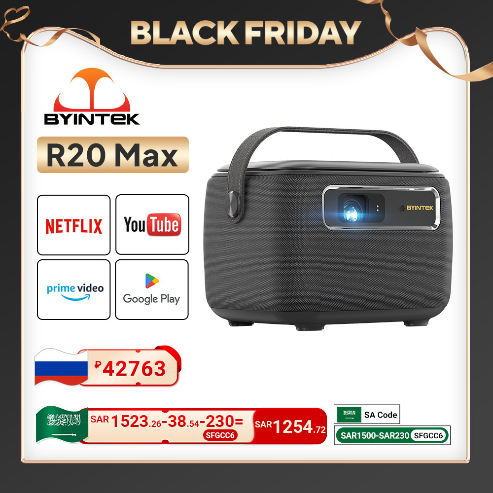 BYINTEK R20 Max Mini Projector 4K DLP Smart WiFi Android 11.0 LED 1080P Outdoor Home Theater Project