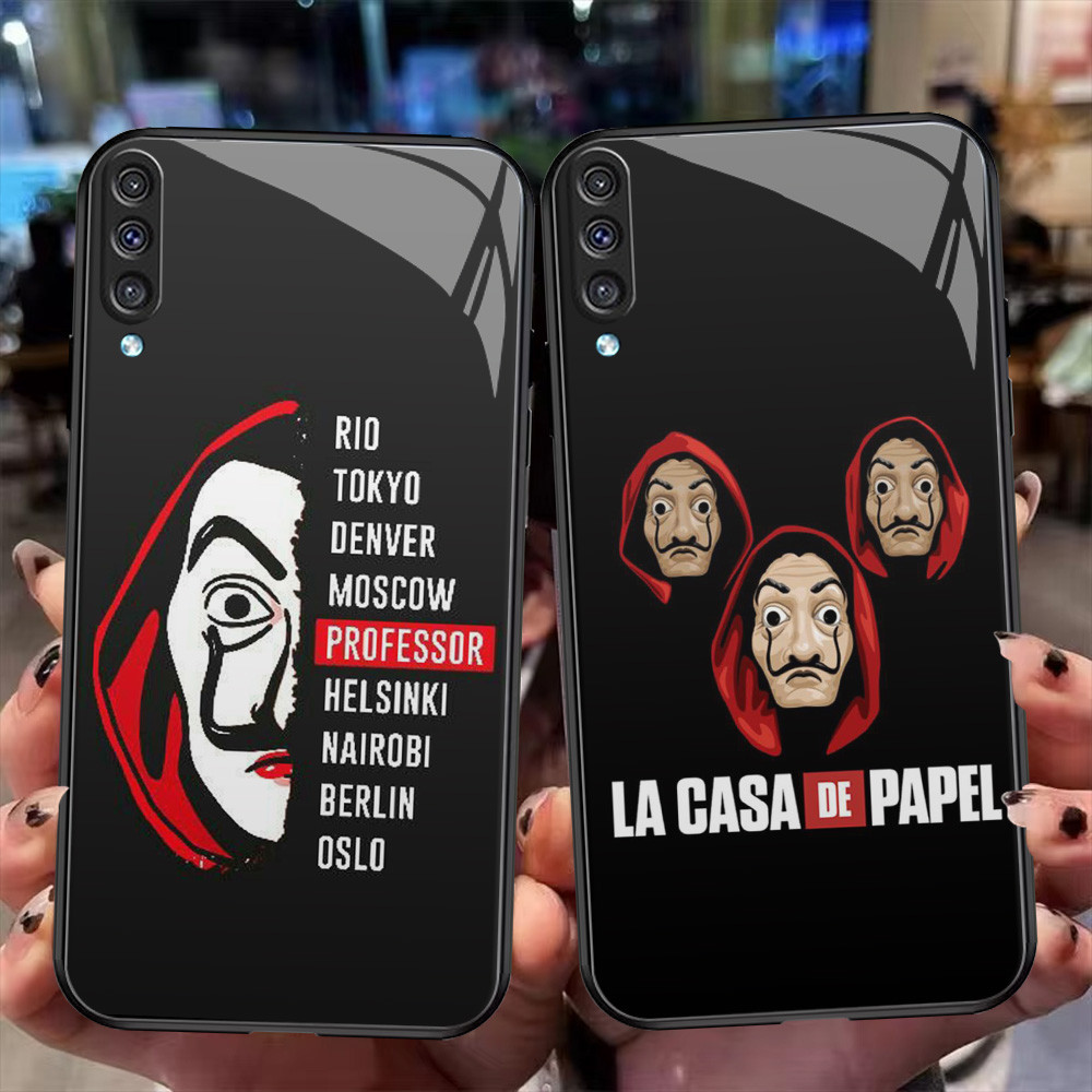 XI47 La Casa De Papel Kaca Casing untuk Samsung A70 A7 A50 M21 M30S A70S M30 Note 10 Plus Pro HD